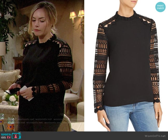 Aqua Lace-Sleeve Top worn by Hope Logan (Annika Noelle) on The Bold and the Beautiful