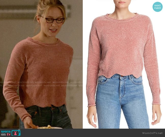 Aqua Scalloped Cropped Chenille Sweater worn by Kara Danvers (Melissa Benoist) on Supergirl