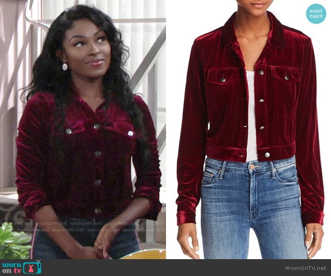 WornOnTV: Ana’s red velvet jacket and side striped jeans on The Young ...