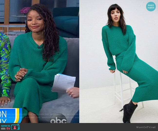 Two-Piece Cropped Oversized Sweater in Rib by ASOS Design worn by Halle Bailey on GMA Day