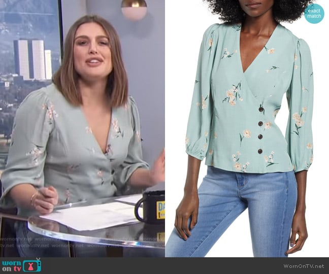 Button Wrap Top by ASTR The Label worn by Carissa Loethen Culiner on E! News