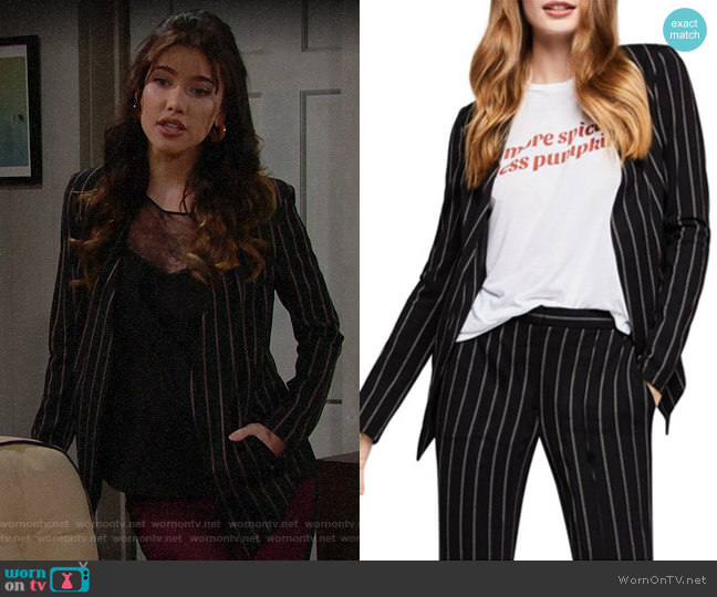 Bcbgeneration Striped Tuxedo Jacket worn by Steffy Forrester (Jacqueline MacInnes Wood) on The Bold & the Beautiful