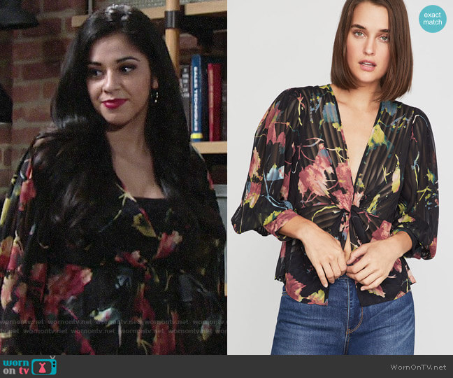 Bcbgmaxazria Floral-Print Twist-Front Blouse worn by Mia Rosales (Noemi Gonzalez) on The Young & the Restless