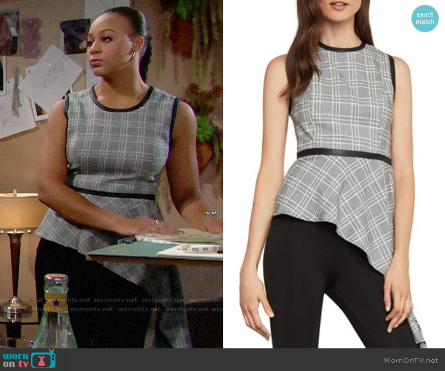 Bcbgmaxazria Asymmetrical Houndstooth Drape Top worn by Emma Barber (Nia Sioux) on The Bold and the Beautiful