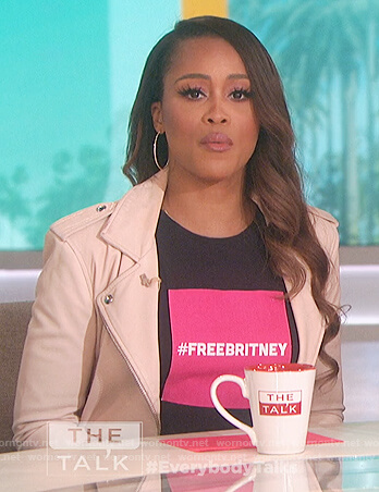 Eve’s pink leather moto jacket on The Talk