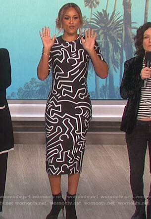 Eve’s black and white abstract print dress on The Talk