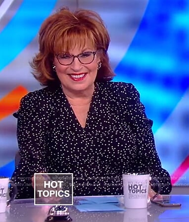 Joy’s black dotted v-neck blouse on The View