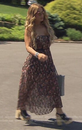 Dolores's black floral sheer dress on The Real Housewives of New Jersey
