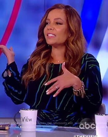 Sunny's black striped ruched waist dress on The View
