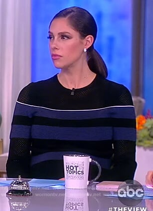 Abby’s black and blue striped knit dress on The View