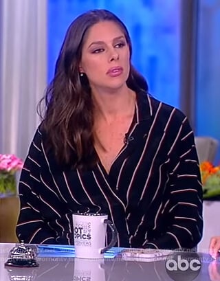 Abby’s navy striped wrap dress on The View