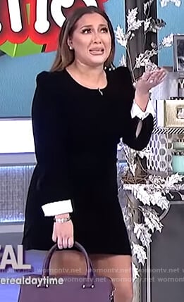 Adrienne’s black velvet dress with pearl buttons on The Real