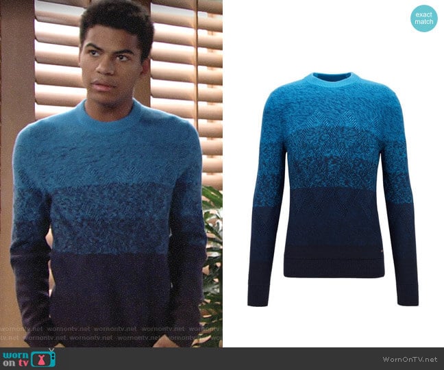 BOSS Degrade Sweater with Aran-knit Detailing worn by Charlie Ashby (Noah Alexander Gerry) on The Young and the Restless