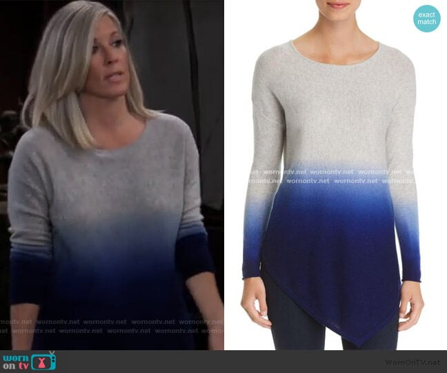 C by Bloomingdales Asymmetric Dip-Dye Cashmere Sweater worn by Carly Spencer (Laura Wright) on General Hospital