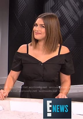 Carissa’s black off-shoulder button front dress on E! News