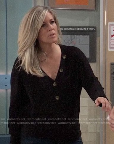 Carly's black buttoned sweater on General Hospital