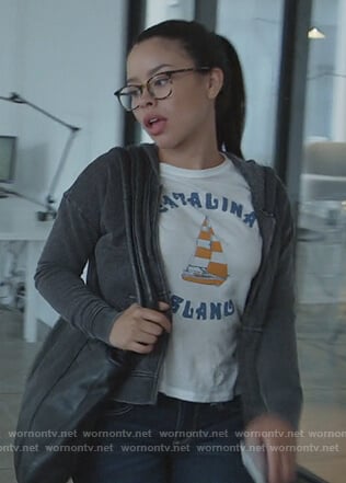 Mariana’s white Catalina graphic tee on Good Trouble