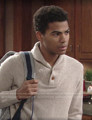 Charlie’s beige shawl collar sweater on The Young and the Restless