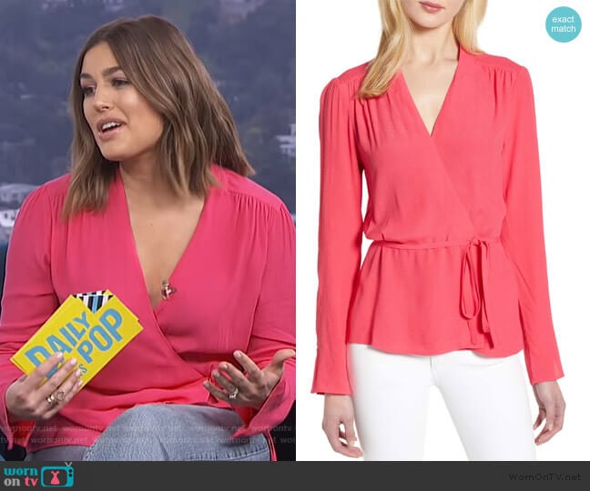 WornOnTV: Carissa’s pink wrap top on E! News Daily Pop | Carissa ...