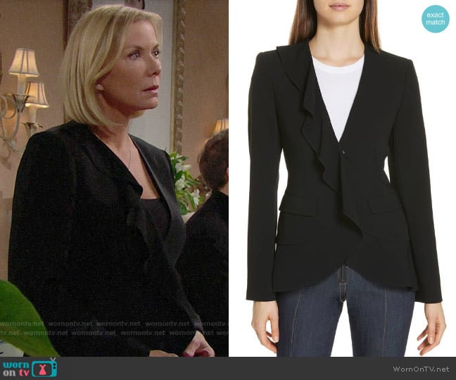 Cinq a Sept Lanier Ruffle Blazer worn by Brooke Logan (Katherine Kelly Lang) on The Bold and the Beautiful