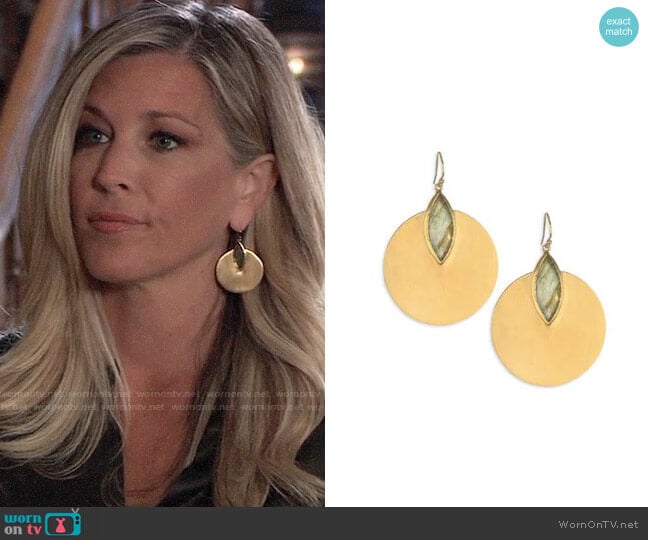 Dean Davidson Lotus Disc Earrings worn by Carly Spencer (Laura Wright) on General Hospital