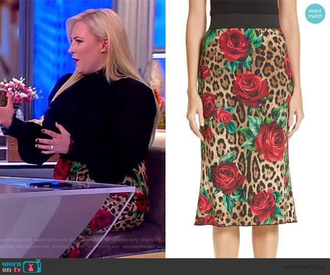 Rose & Leopard Print Cady Skirt by Dolce & Gabbana worn by Meghan McCain on The View