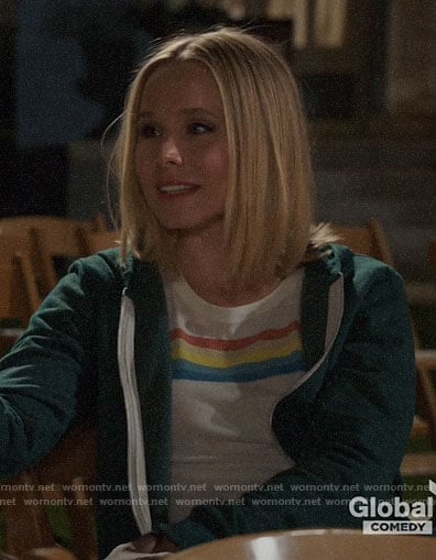 Eleanor’s rainbow striped tee on The Good Place