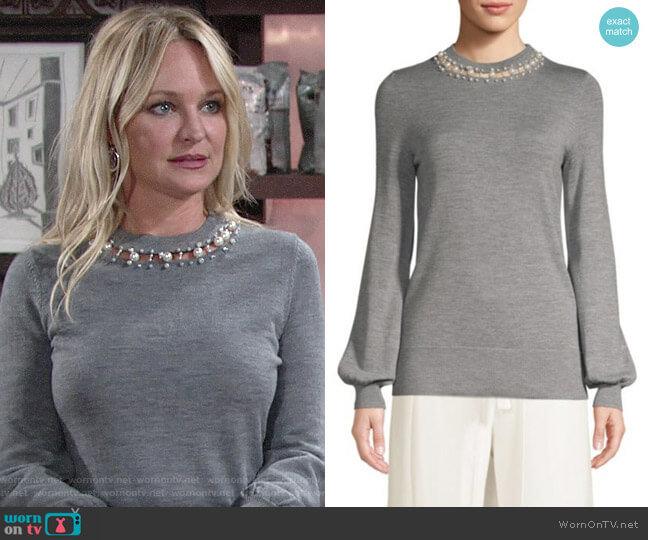 Elie Tahari Shahar Pearl Neck Sweater worn by Sharon Newman (Sharon Case) on The Young and the Restless