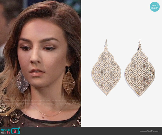 Express Filigree Glitter Drop Earrings worn by Kristina Corinthos (Lexi Ainsworth) on General Hospital