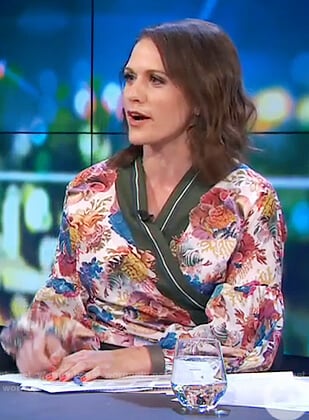 Rachel’s floral print wrap top on The Project