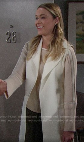 Florence’s beige striped sleeve sweater and vest on The Bold and the Beautiful