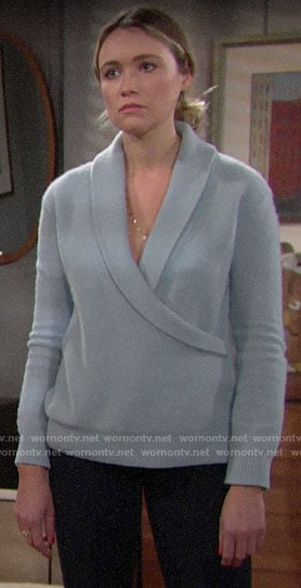 Florence’s blue wrap sweater on The Bold and the Beautiful