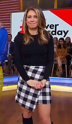Ginger’s black off-shoulder top and buffalo wrap skirt on Good Morning America