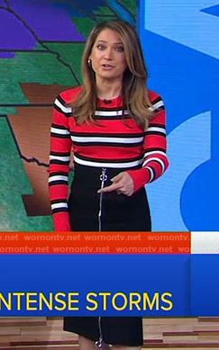 Ginger’s red striped sweater and zip front skirt on Good Morning America