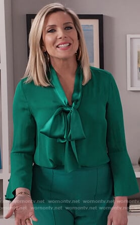 Brianna’s green tie neck blouse on Grace and Frankie