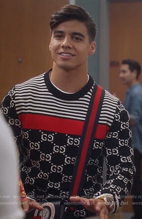 Vivek's Gucci logo striped sweater on Grown-ish