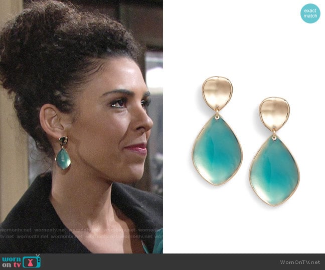 Halogen Painted Petal Double Drop Earrings worn by Kerry Johnson (Alice Hunter) on The Young & the Restless