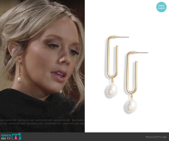 Halogen Pearl Geo Hoop Drop Earrings worn by Abby Newman (Melissa Ordway) on The Young & the Restless