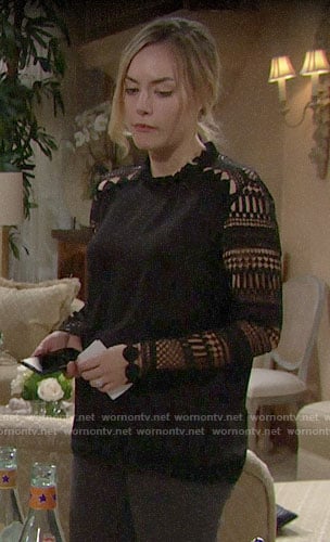 Hope’s black lace sleeve top on The Bold and the Beautiful