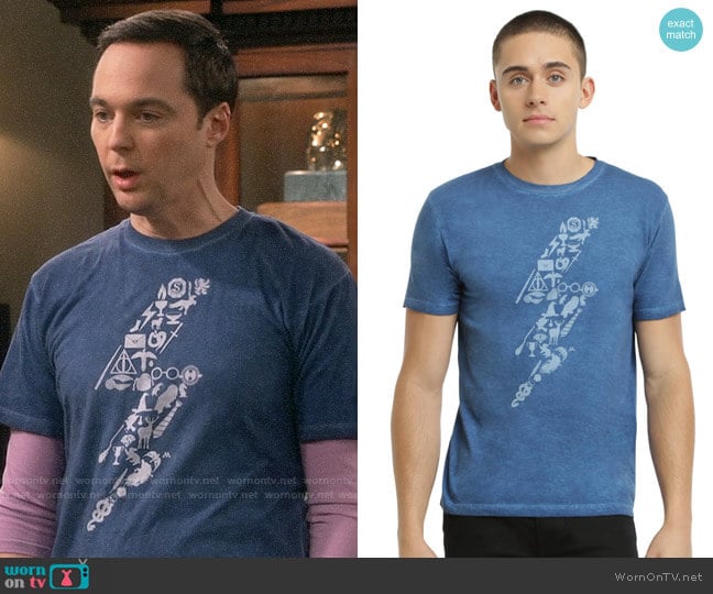 Hot Topic Harry Potter Symbols Lightning Oil Wash T-shirt worn by Sheldon Cooper (Jim Parsons) on The Big Bang Theory