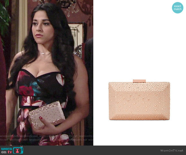 INC International Concepts Jessaca Stone Box Clutch worn by Mia Rosales (Noemi Gonzalez) on The Young and the Restless