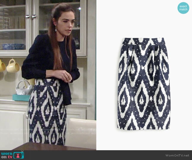 J. Crew Collection Midi Skirt in Ikat worn by Victoria Newman (Amelia Heinle) on The Young and the Restless