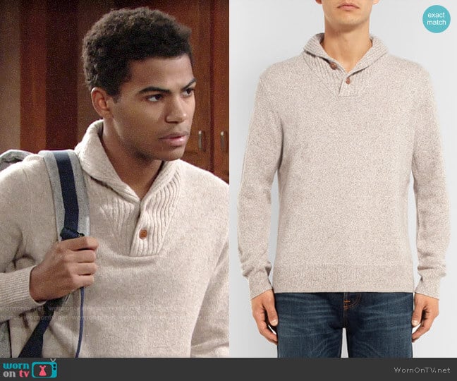 J. Crew Shawl-Collar Mélange Merino Wool-Blend Sweater worn by Charlie Ashby (Noah Alexander Gerry) on The Young and the Restless