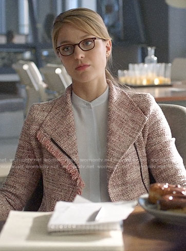 Kara’s pink frayed tweed jacket on Supergirl