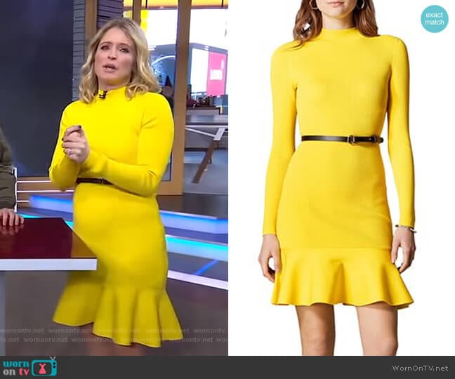 Belted Rib-Knit Dress by Karen Millen worn by Sara Haines on Good Morning America