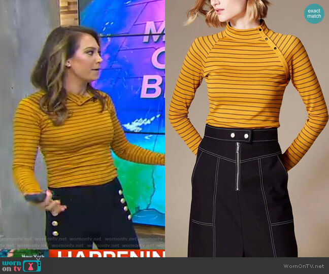 Striped High-Neck Top by Karen Millen worn by Ginger Zee on Good Morning America