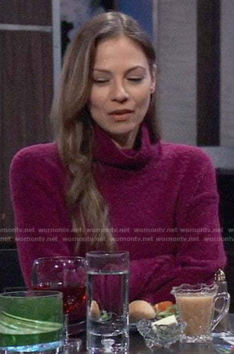 Kim’s magenta pink textured sweater on General Hospital