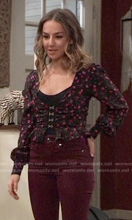 Kristina's floral top with hook and eye closure on General Hospital