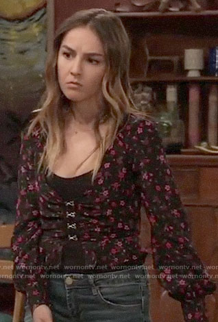 Kristina’s floral top with hook and eye closure on General Hospital