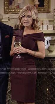 Lauren’s burgundy twist detail dress on The Young and the Restless